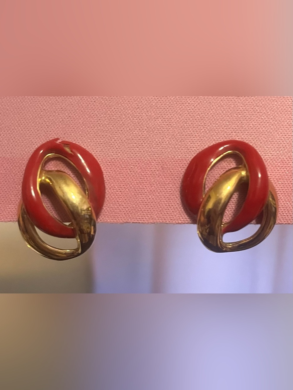 Napier Red and Gold Interlocking Hoop Stud Earrings